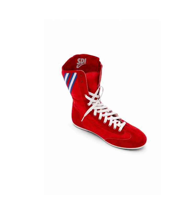 CHAUSSURES BOXE SDI - ROUGE AVEC LISERET BLEU - BLANC - ROUGE