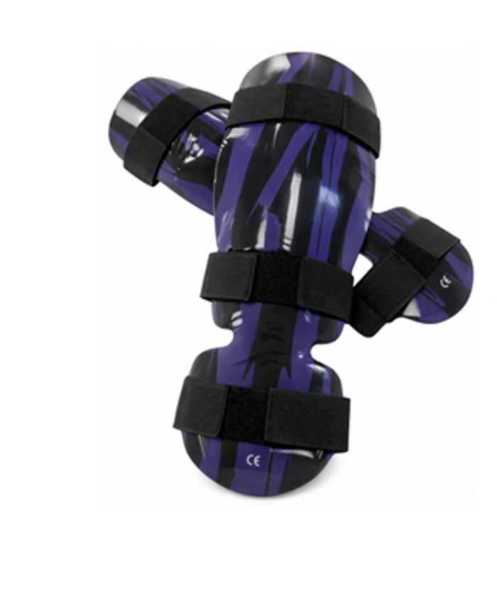 PAIRE PROTEGE TIBIA + COU DE PIED SEMI SOUPLE - VIOLET  RAYE NOIR