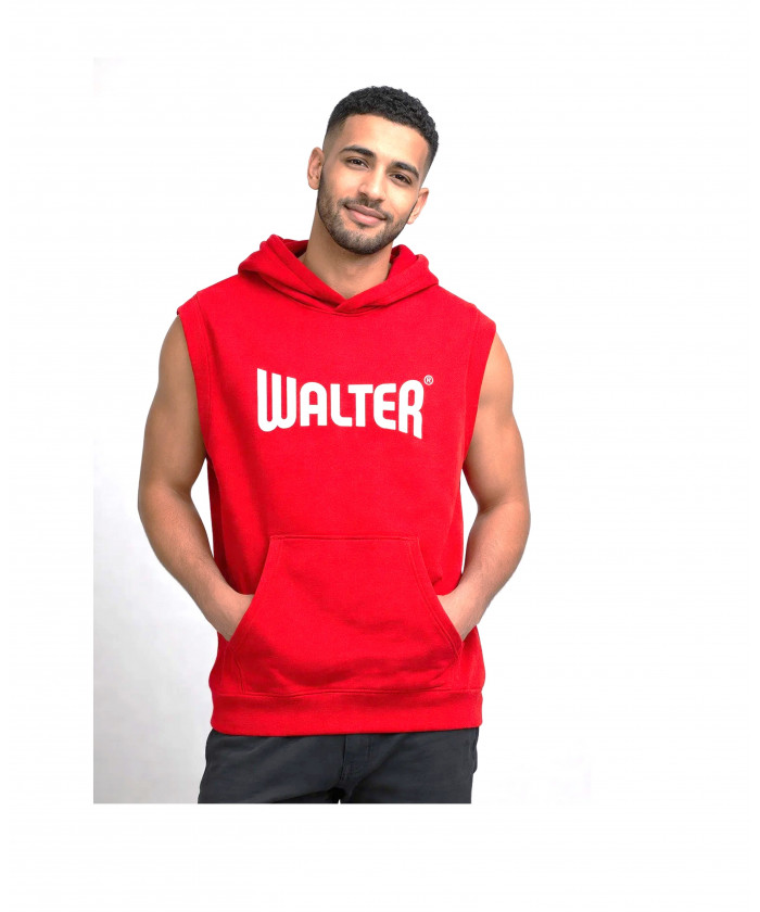 SWEAT ROUGE SANS MANCHE WALTER AVEC CAPUCHE