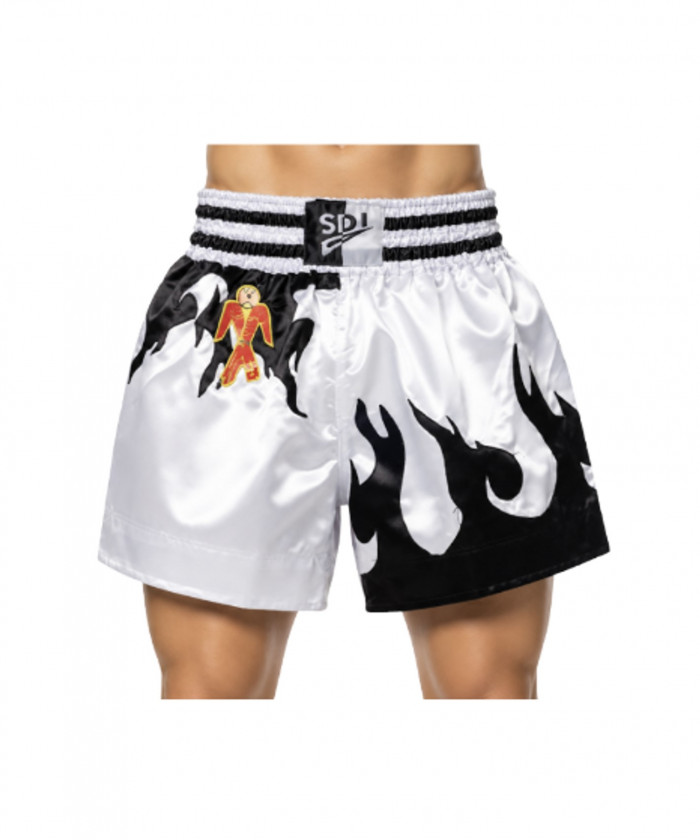 SHORT BOXE THAI SDI FLAMMES - BLANC NOIR