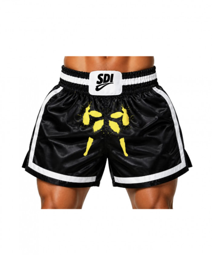 SHORT BOXE THAI SDI -NOIR BLANC -BOXEUR JAUNE