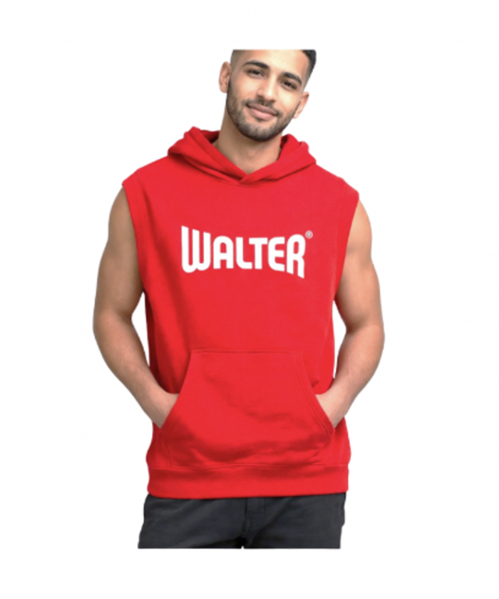 SWEAT ROUGE SANS MANCHE WALTER AVEC CAPUCHE